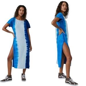 Free People T Shirt Maxi Dress Blue S Oversized Boho Beachy Lounge Travel Cotton